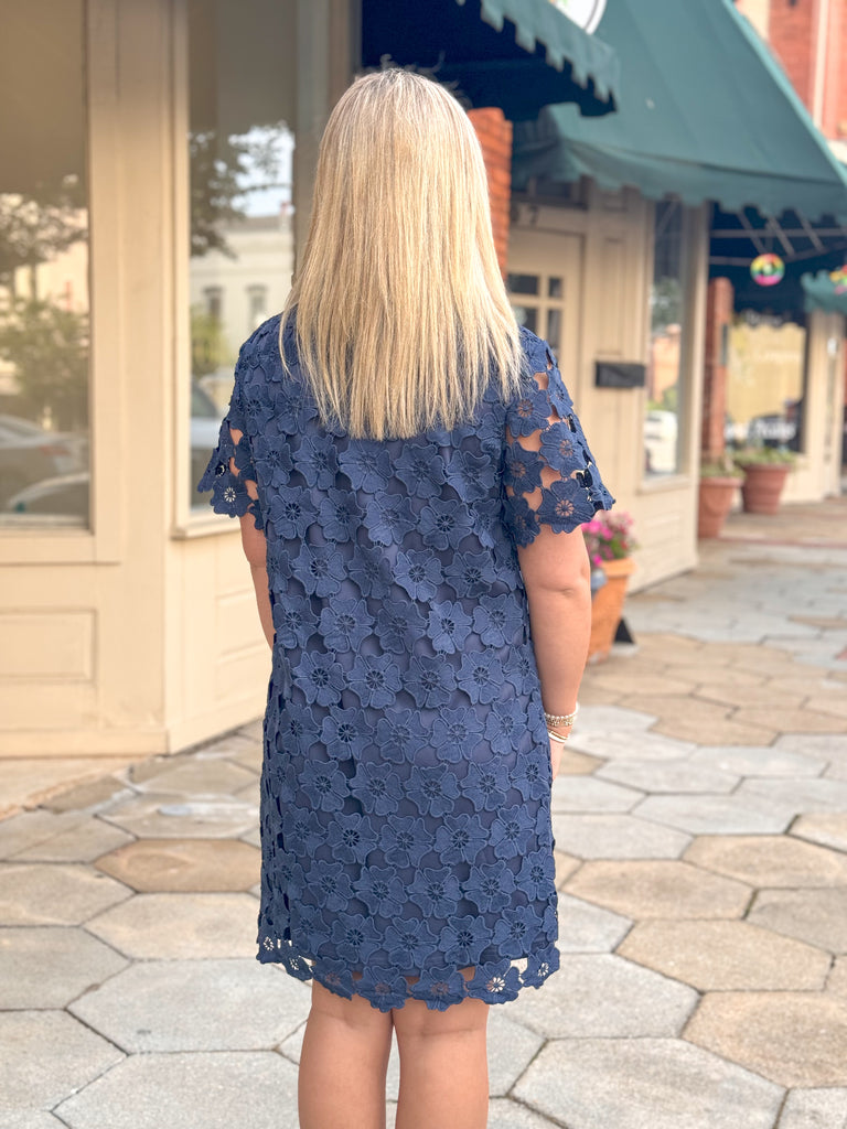 Navy Lace Button Down Dress