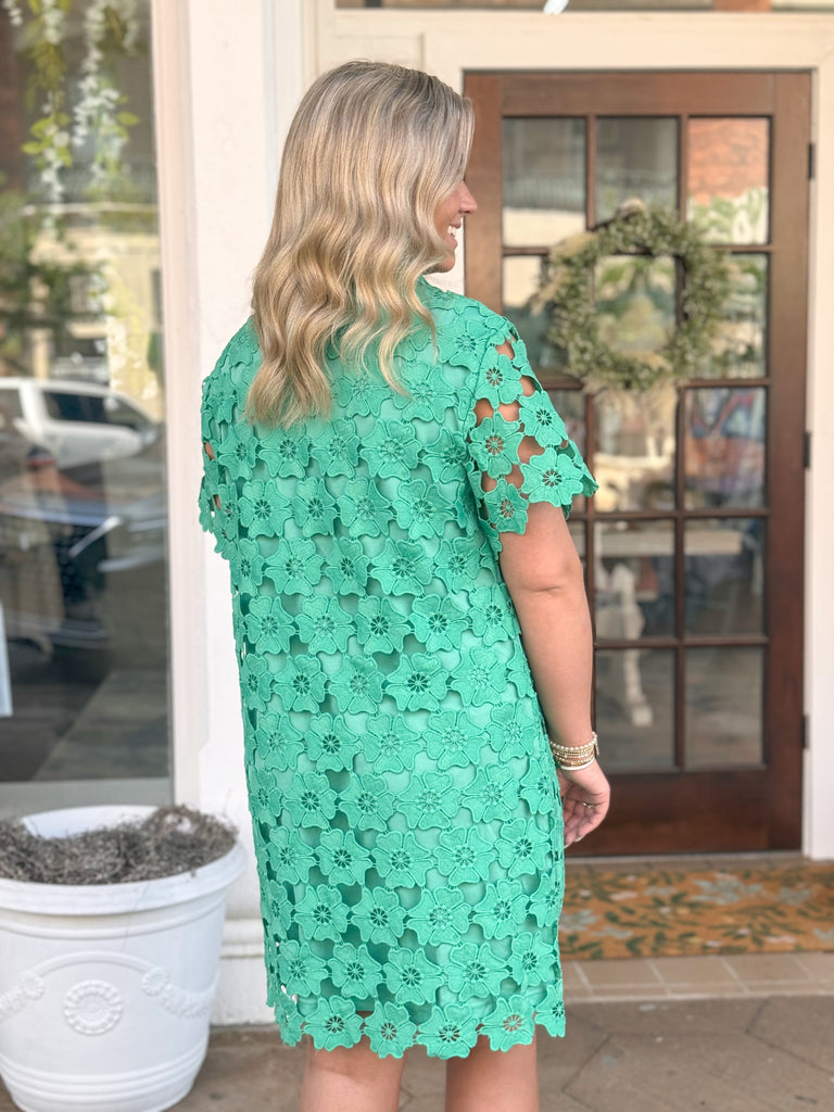 Emerald Green Lace Button Down Dress