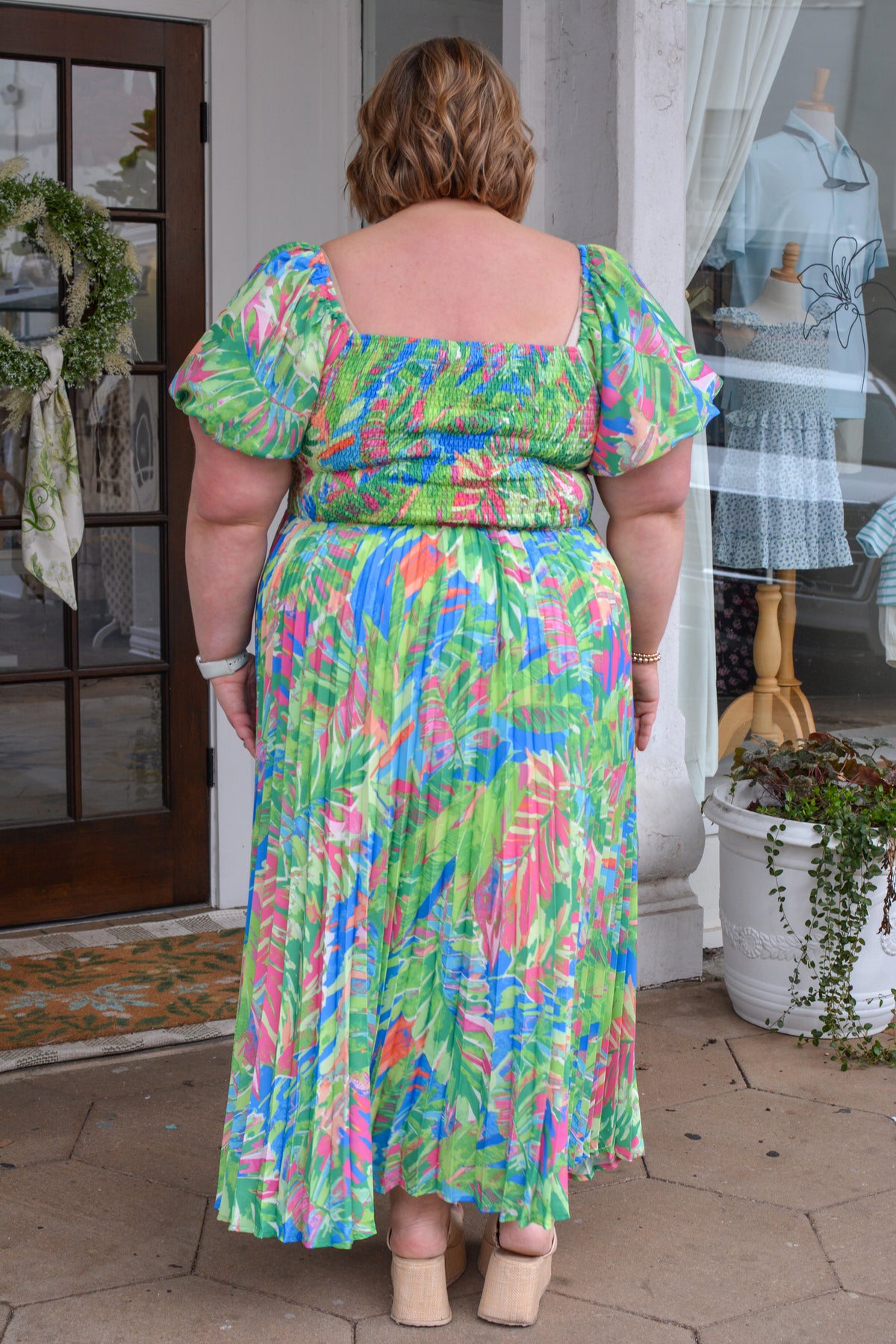 CURVY Blue Green Printed Midi Dress CURVY Blue Green Printed Midi Dress