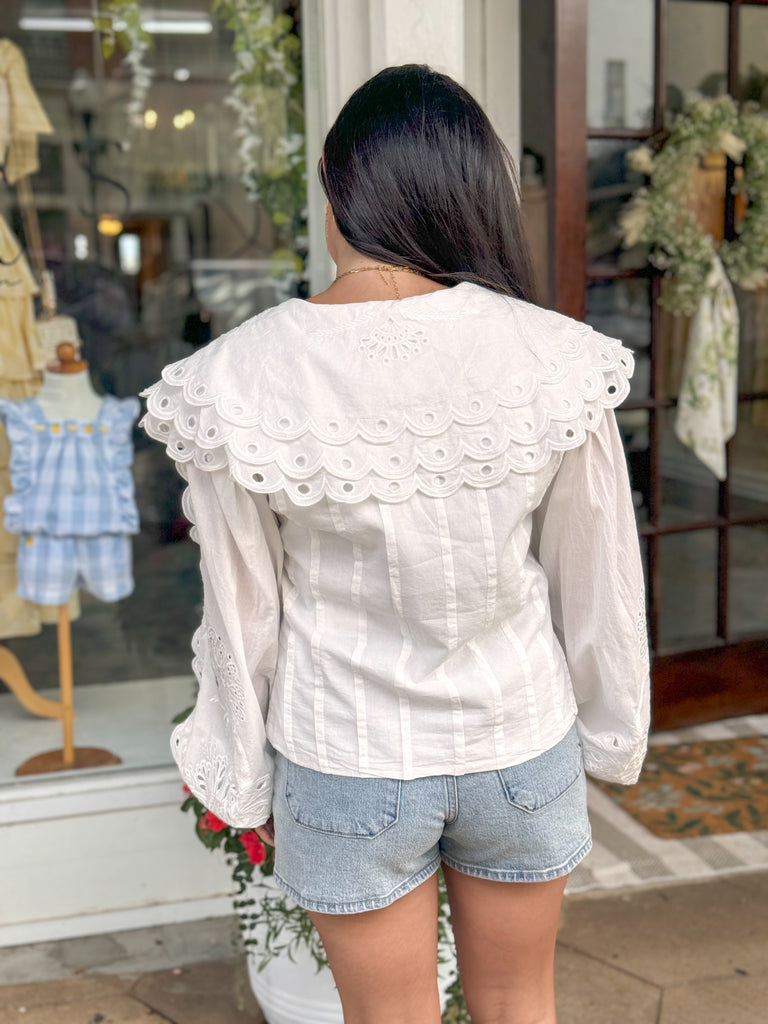 Frenchy’s Poplin Embroidered White Blouse