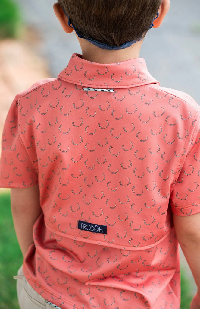 Toddler Boy Pro Performance Polo Deer Antler Print On Orange