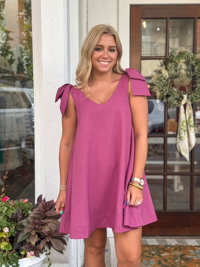 Dry Rose Bow Shoulder Dress