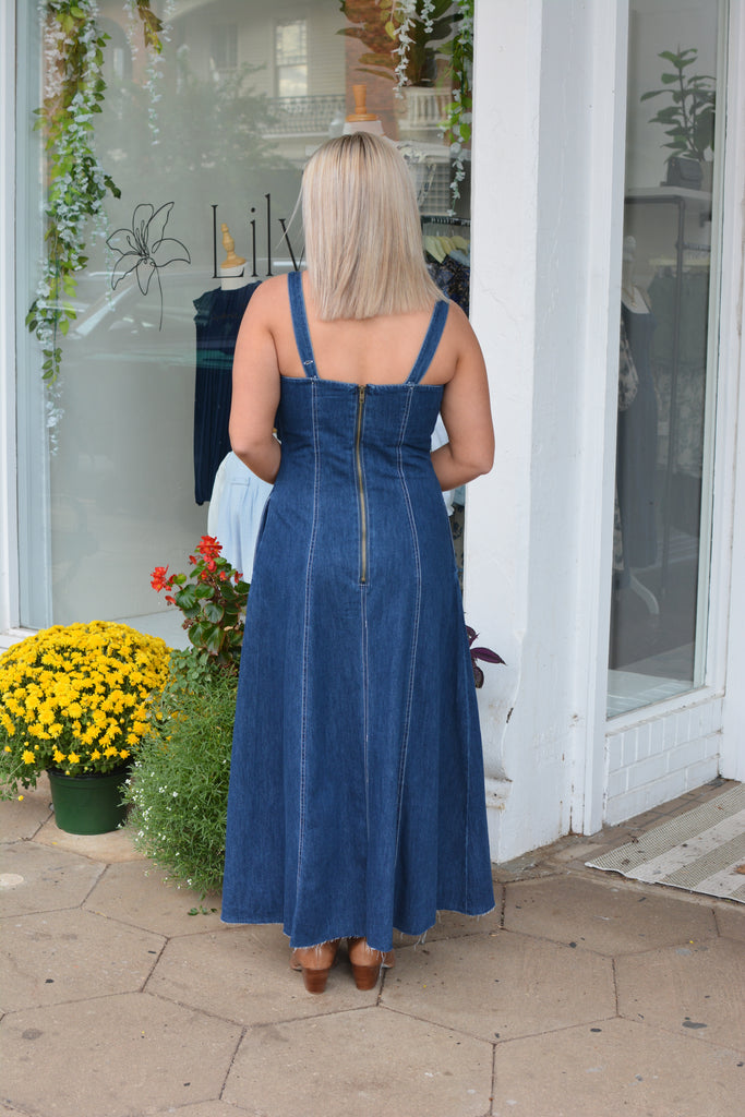 Paneled Denim Long Dress