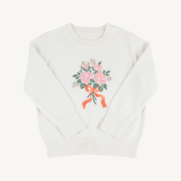 Isabelle Intarsia Sweater-Palmetto Pearl with Flower Bouquet