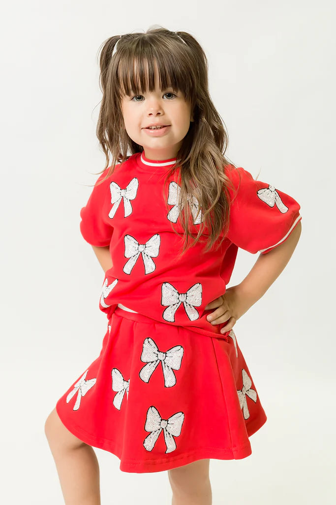TWEEN Red and White Bows Top