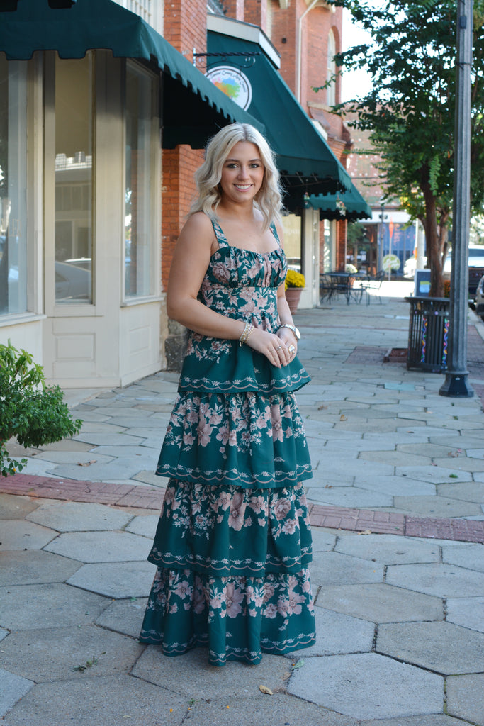 Hunter Green Floral Maxi Dress