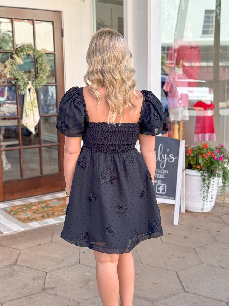 Black Embroidered Floral Dress