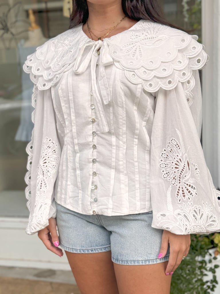 Frenchy’s Poplin Embroidered White Blouse