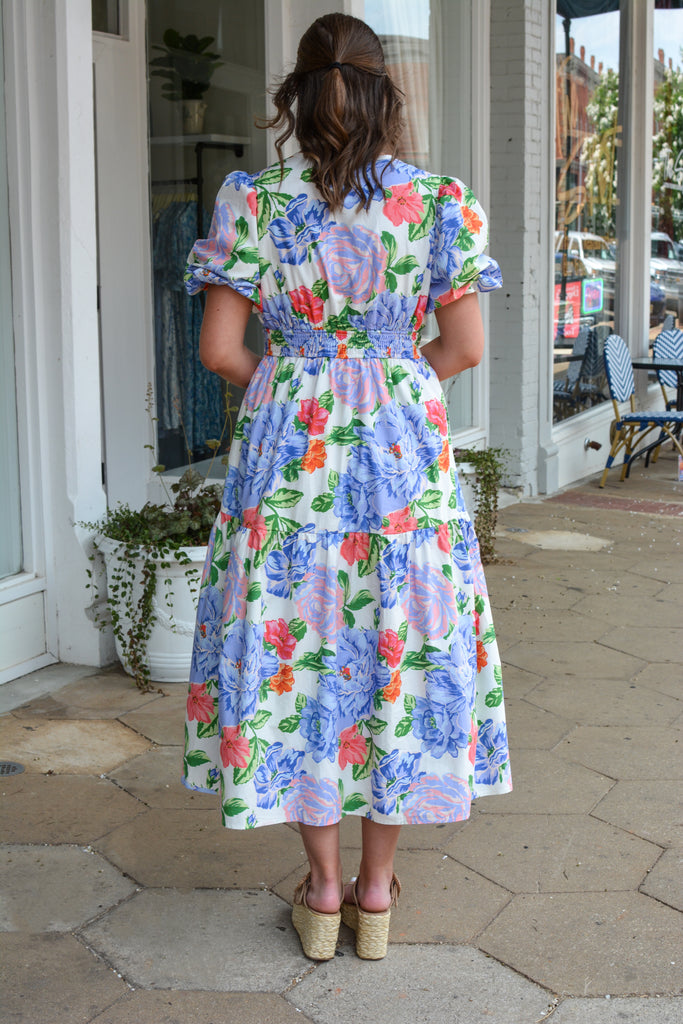 Blooming Flowers Print Midi Dress