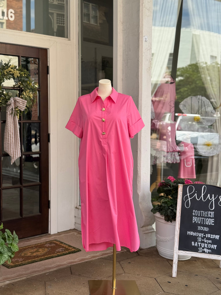 pink dress gold buttons Women's Something About Her Pink Metallic Floral Jacquard Button Front Mini Dress | Size: M