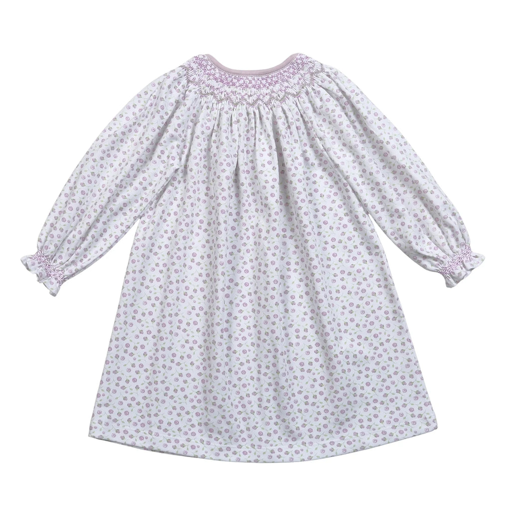 Toddler Girl Lyn Purple Floral Pima Smocked Bishop Dress