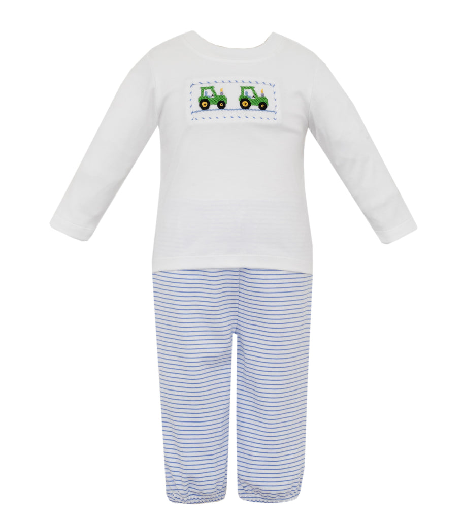 Baby Boys Tractor Blue Knit Stripe Pant Set