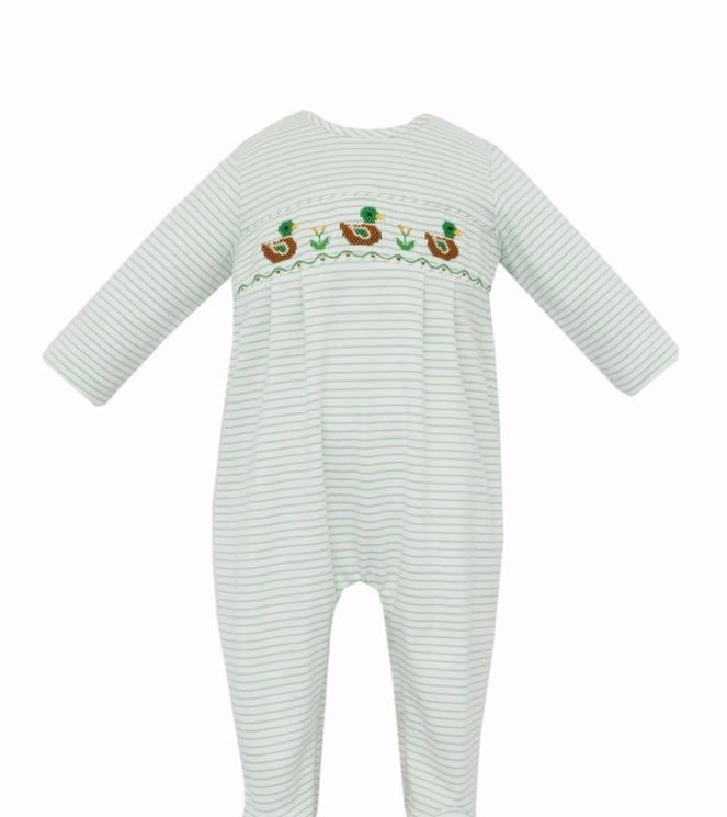 Baby Boy Mallard Ducks Green Knit Stripe Longall