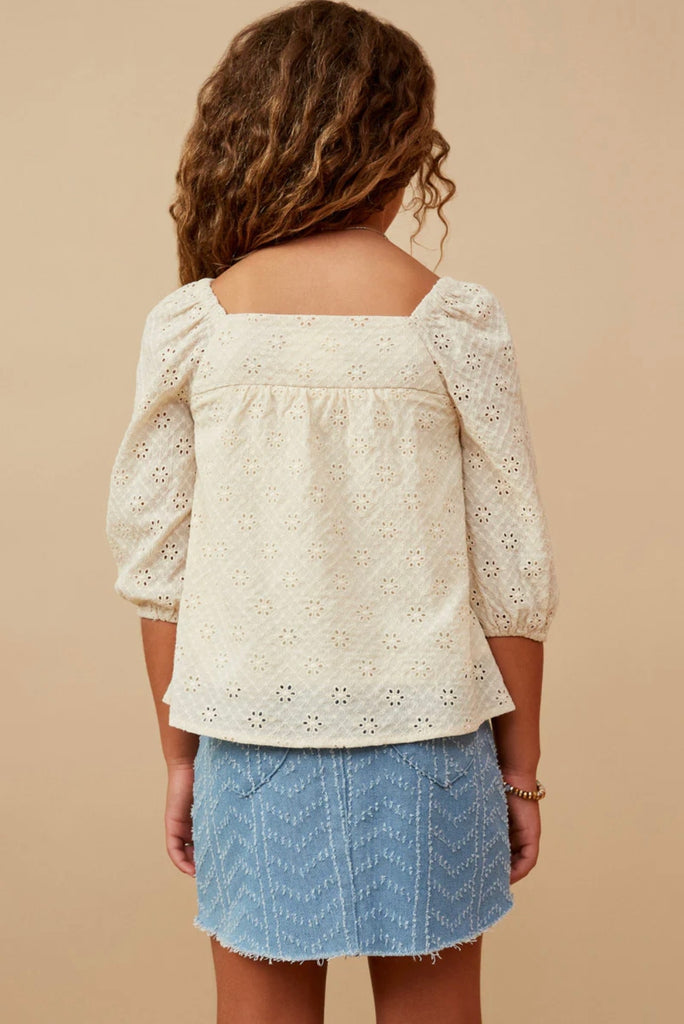 TWEEN Cream Crochet And Eyelet Square Neck Top