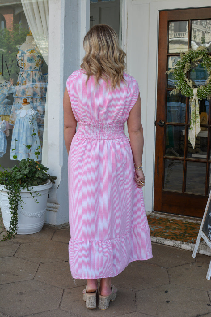 Pink Stripe Zipper Front Dress