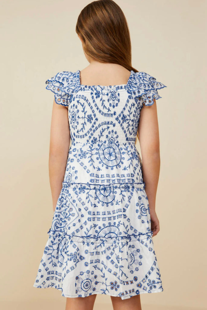 TWEEN Blue Eyelet Embroidered Dress