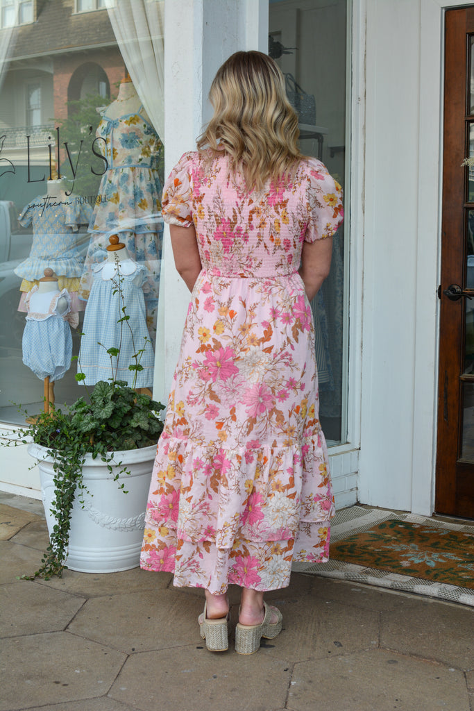 Solanda Floral Aruba Smocked Midi Dress