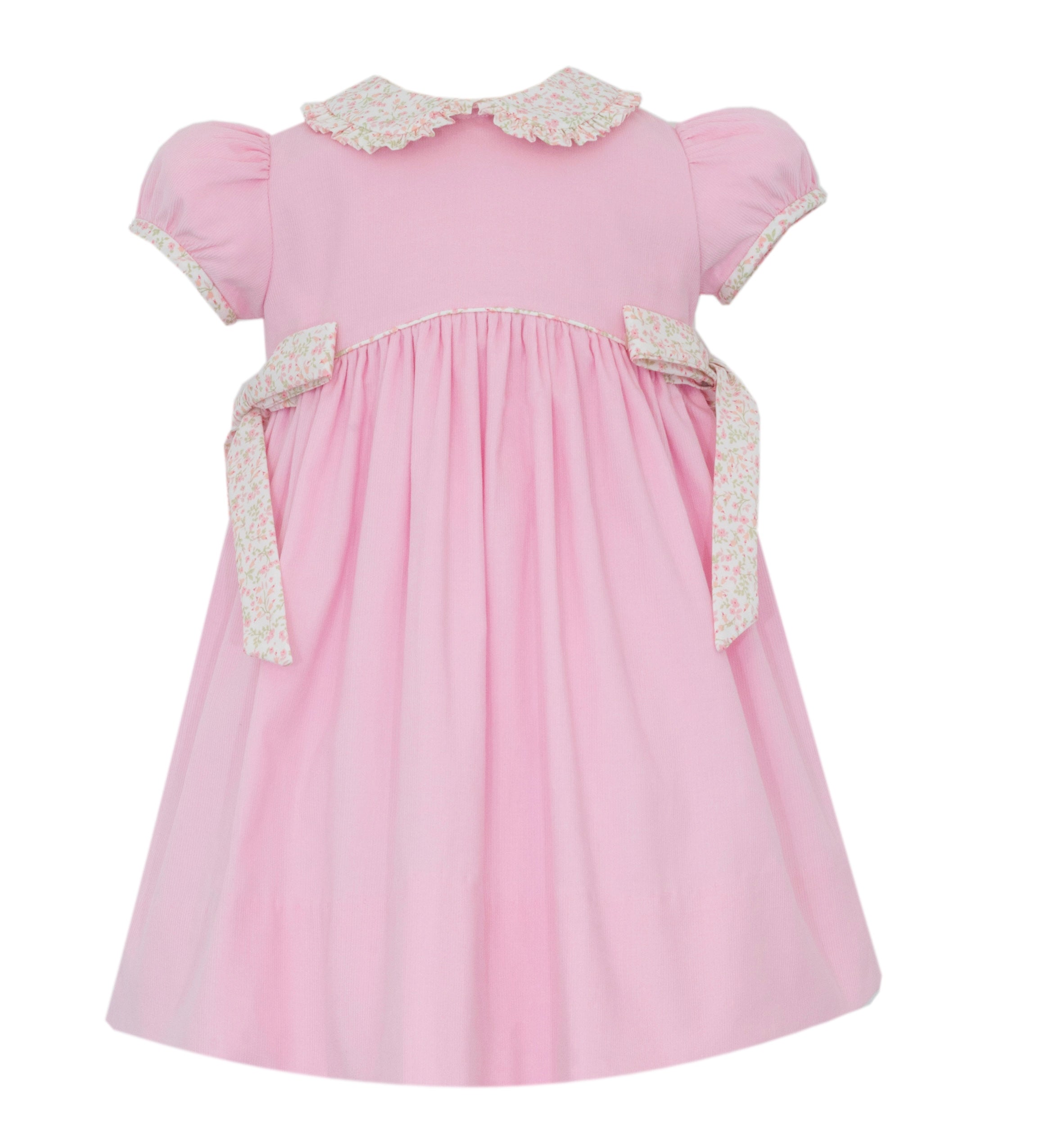 Toddler Girl Pink Corduroy Dress With Pink Floral Collar
