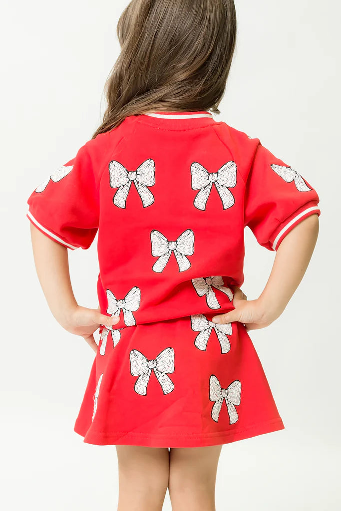 TWEEN Red and White Bows Top