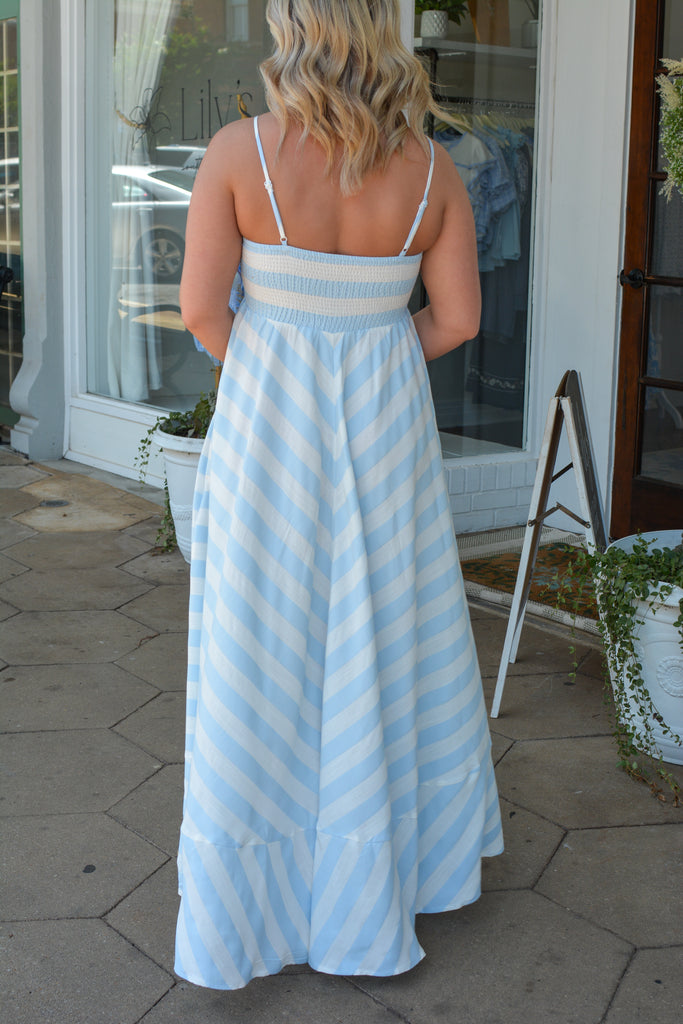 Light Blue And White Stripe Maxi Dress