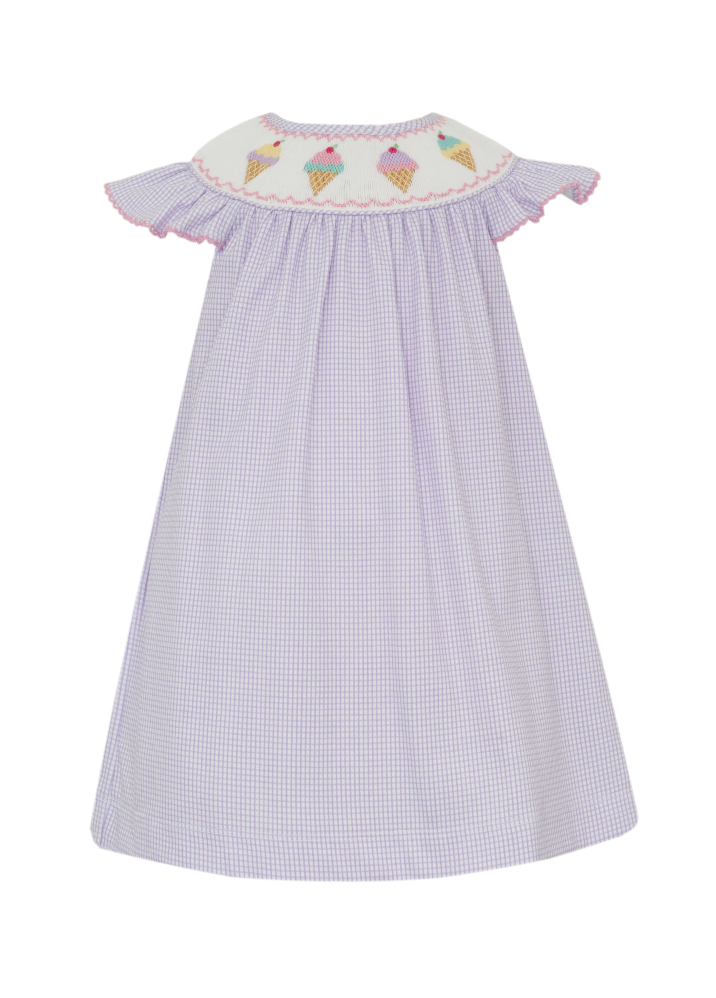 Toddler Girl Ice Cream Lilac Gingham Bishop Dress