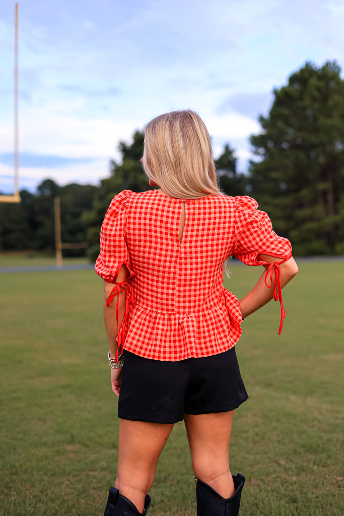 Red Gingham Peplum Blouse