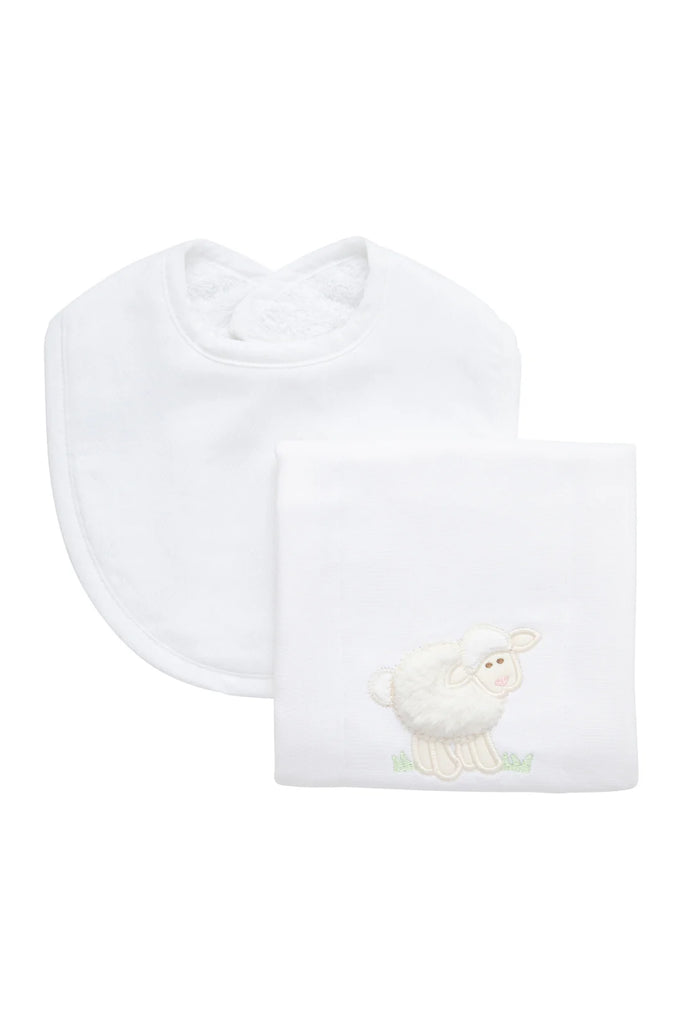 Lamb Basic Bib & Burp Set, White