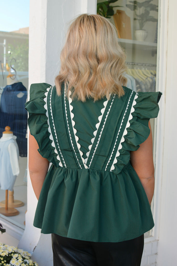 Emerald Green Scalloped Front Blouse