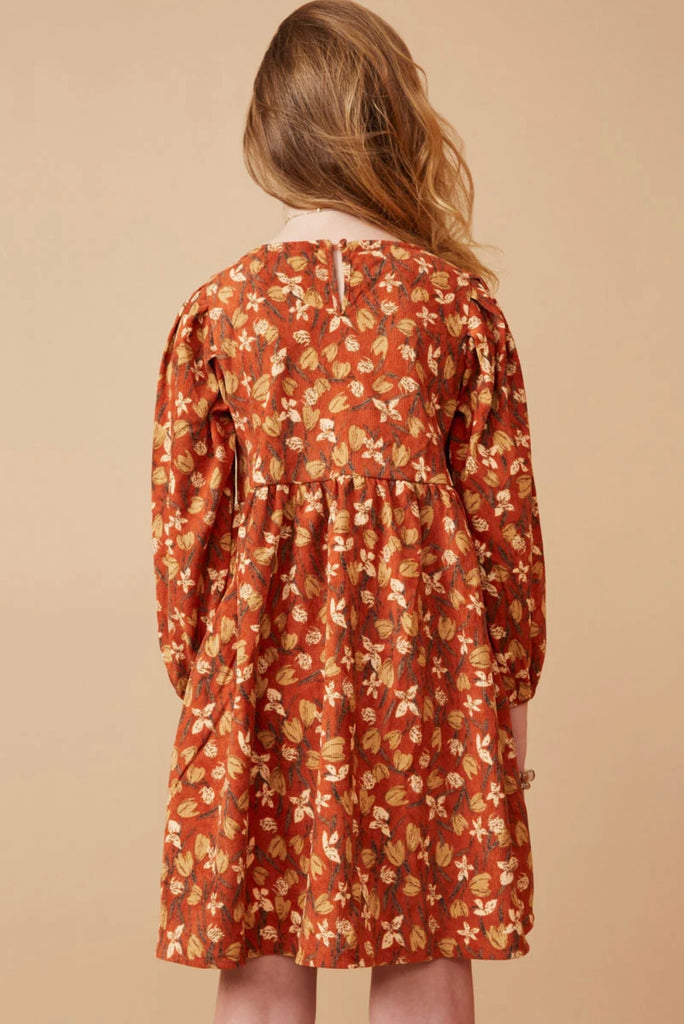 TWEEN Rust Floral Corduroy Dress