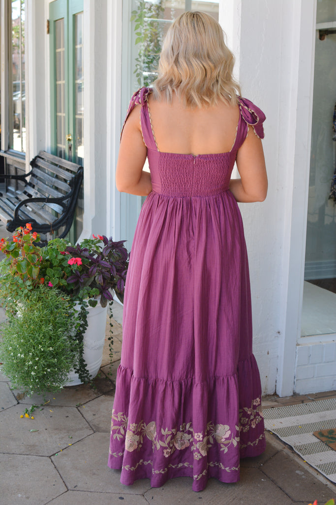 Magenta Embroidered Tiered Maxi Dress