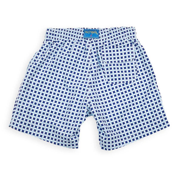 YOUTH Cyclist Liner Swim Trunks - Squares Navy Blue