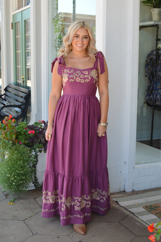 Magenta Embroidered Tiered Maxi Dress