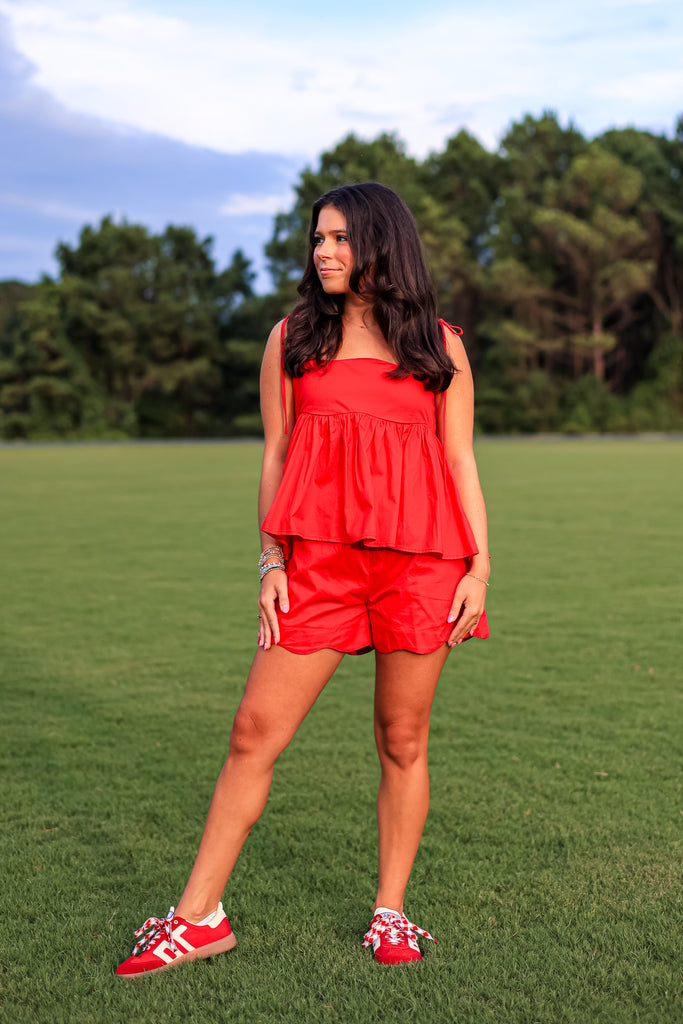 Red Scalloped Edge Shorts