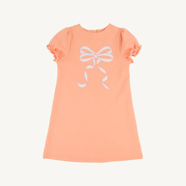 Short Sleeve Eliza's Applique
Dress-Seashore Sherbet with Palmetto Pearl & Sandpearl Pink Bow