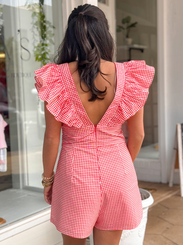 All-American Girl Red Gingham Romper