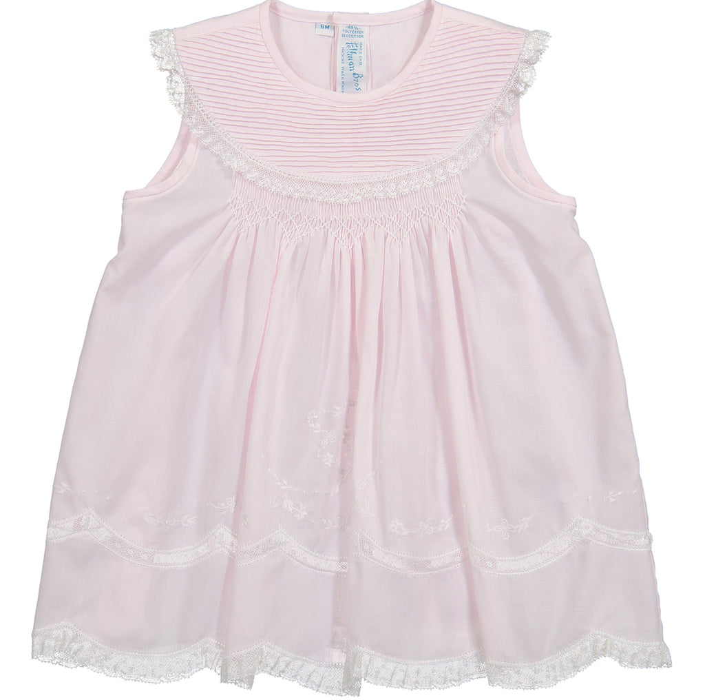Baby Girl Pink Vintage Sleeveless Pintucked Collar Dress