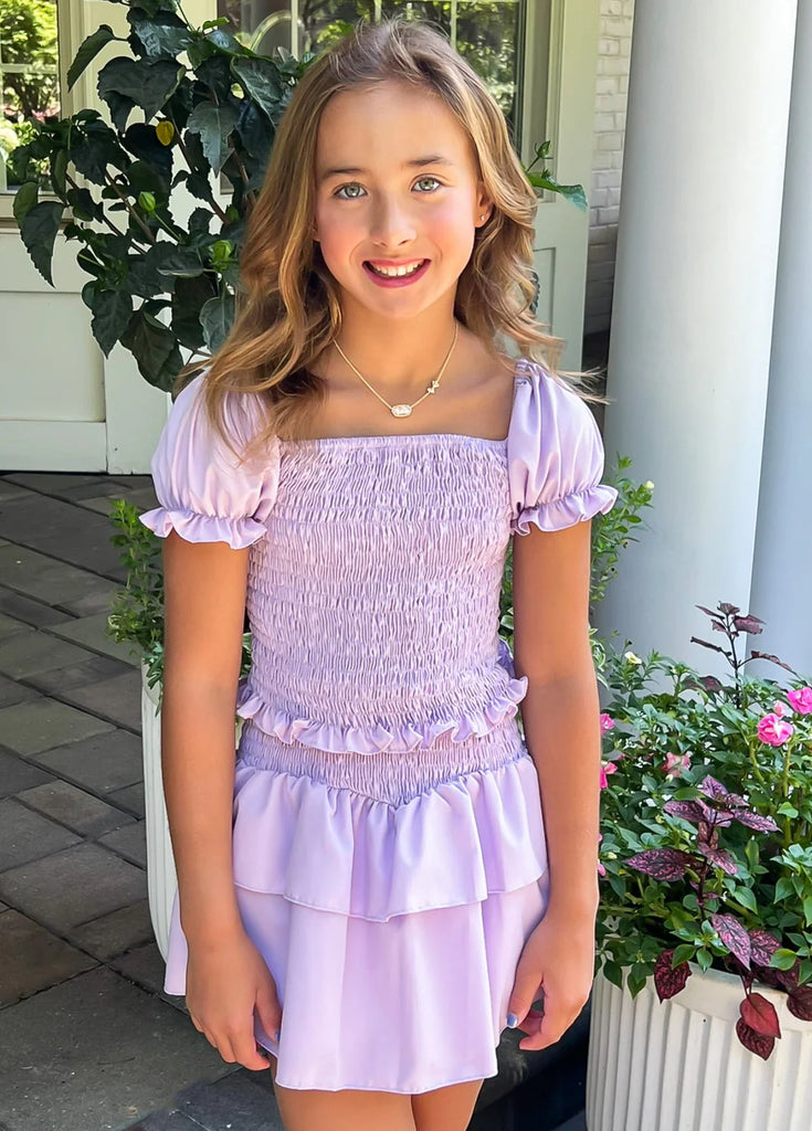 TWEEN Lavender Smocked Woven Top