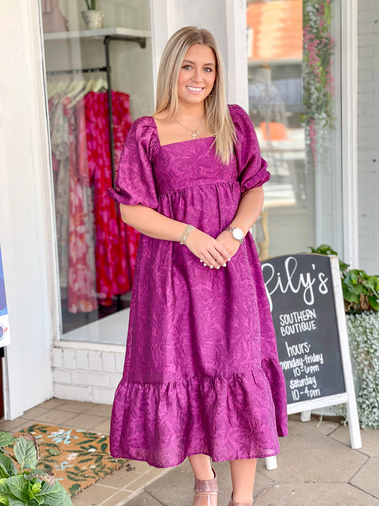 Magenta Textured Midi Dress Lily s Southern Boutique