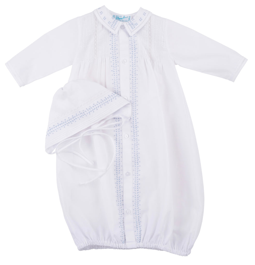 Baby Boys White/Blue Leaf Take Me Home Gown