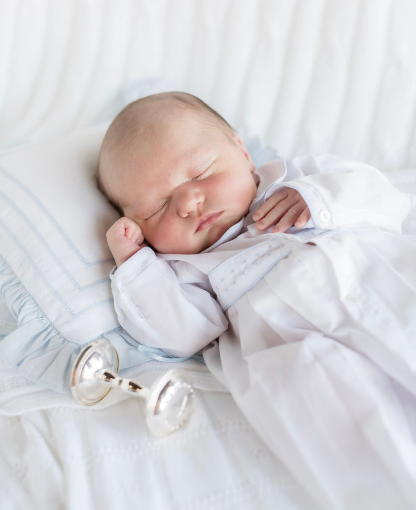 Baby Boy White/Blue Dot Take Me Home Gown And Hat