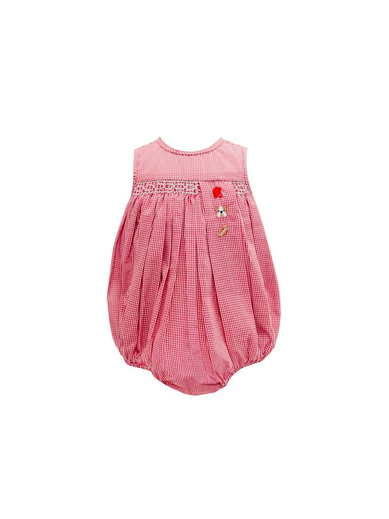 Baby Boy Red Gingham Bulldog Spirit Trio Smock Bubble