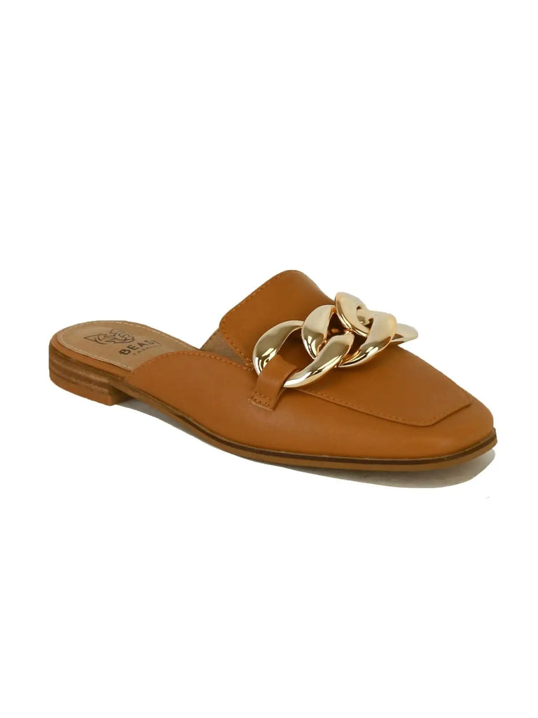 Camel Chunky Chain Deco Mules