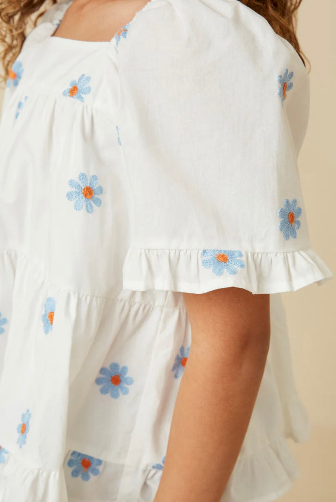 TWEEN Embroidered Daisy Top