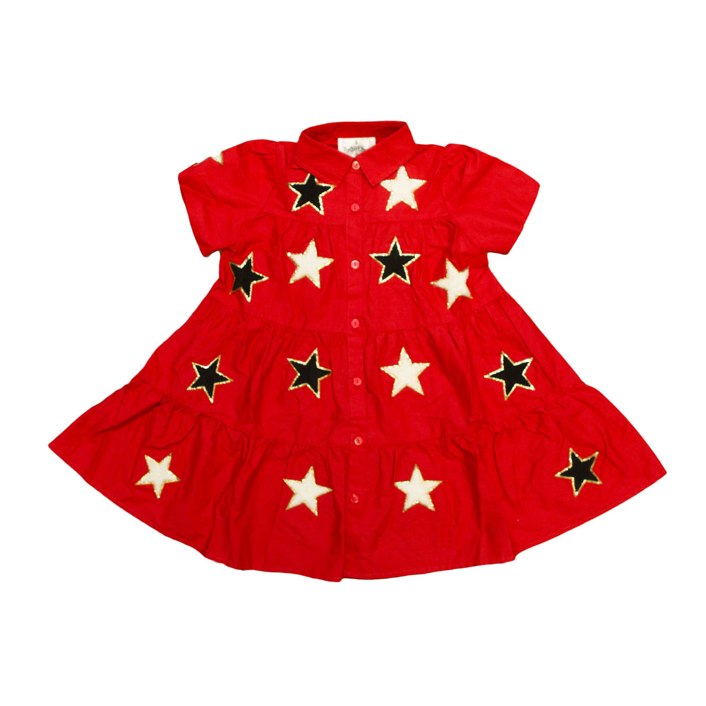 TWEEN Red And Black Chenille Star Dress