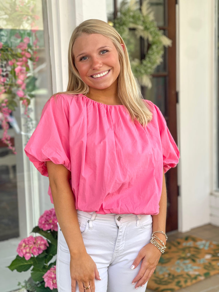 Pink Cropped Bubble Top