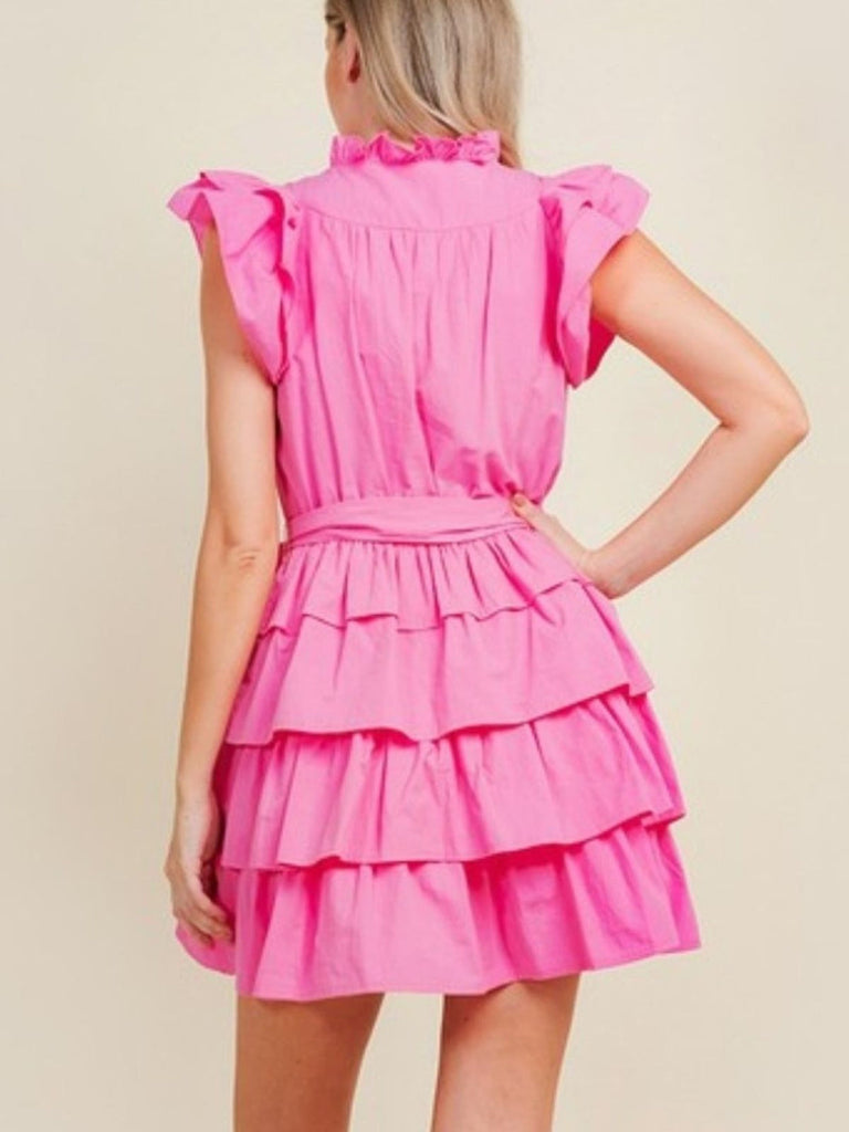 Ruffle Tiered Skirt Pink Dress