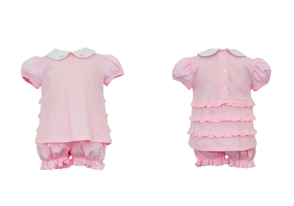 Mila Pink Knit Bloomer Set With Ruffles On Back
