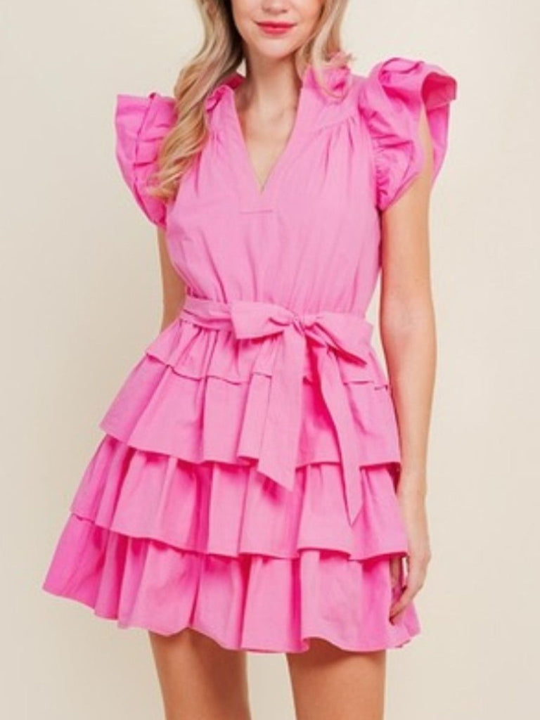Ruffle Tiered Skirt Pink Dress