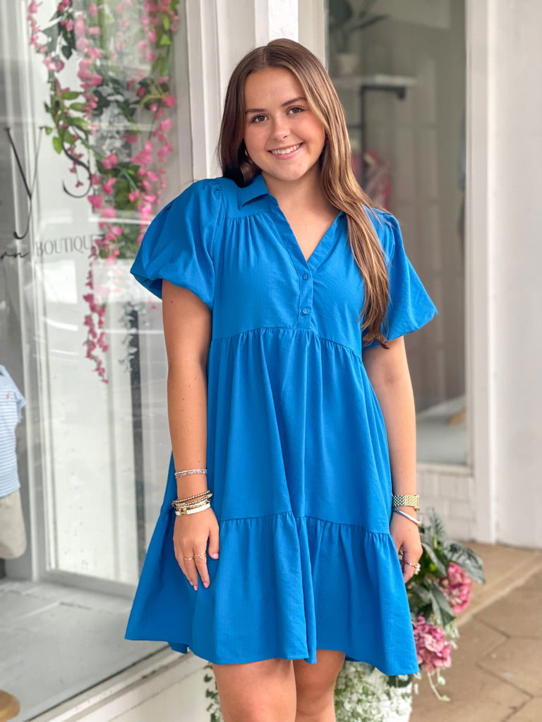 Azure Blue Puff Sleeve Dress