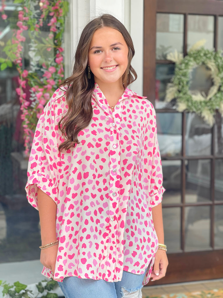 CURVY Candy Hearts Oversized Button Down Shirt